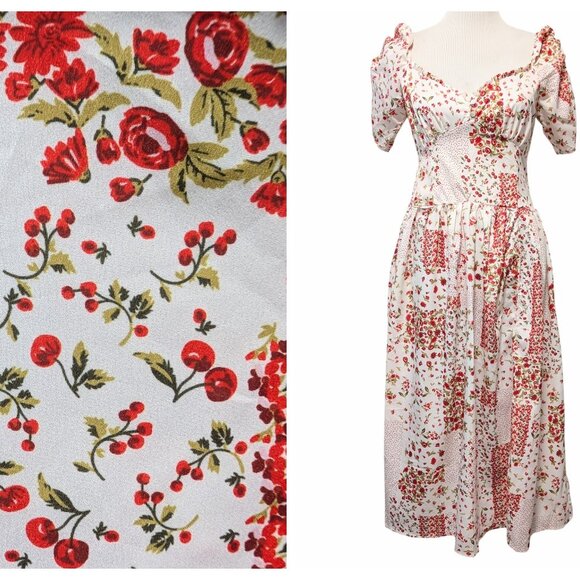 To My Lovers Dresses & Skirts - To My Lovers Womens Size L White Red Floral Cherries Puff Sleeve Dress Altered?